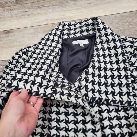 Talbots Women Wool Blend Jacket Coat Black White Houndstooth Shawl Collar 8p - Picture 5 of 13